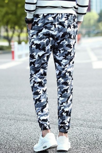 Men's Fashion Popular Camouflage Printed Drawstring Waist Elastic Cuffs Casual Tapered Pants