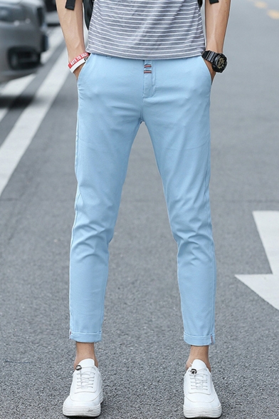 Men's Fashionable Basic Simple Plain Slim Fitted Casual Cotton Dress Pants