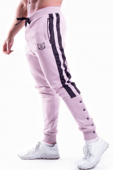 Men's Hot Fashion Logo Printed Stripe Side Zipped Pocket Rivet Embellished Drawstring Waist Casual Sweatpants