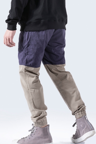 Men's New Fashion Color Block Elastic Cuffs Drawstring Waist Relaxed Casual Track Pants