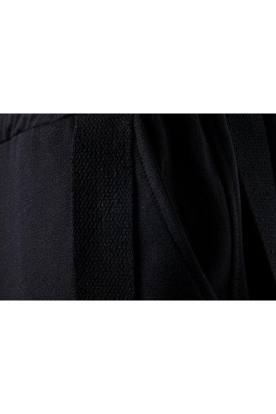 Men's New Fashion Zipper Embellishment Drop-Crotch Drawstring Waist Black Plain Joggers Hip Hop Harem Pants