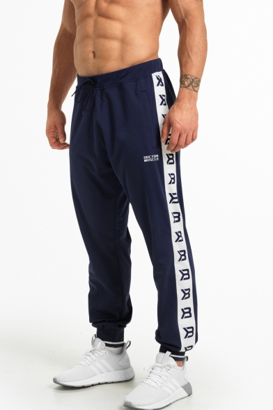 Men's Stylish Letter Printed Tape Patched Drawstring Waist Casual Relaxed Sweatpants