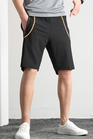 Men's Summer Fashion Contrast Stripe Printed Zipped Pocket Casual Thin Athletic Shorts