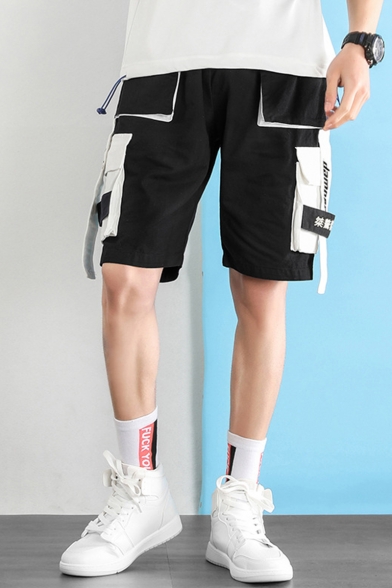 Men's Summer Fashion Letter Printed Ribbon Embellished Multi-pocket Casual Cargo Shorts