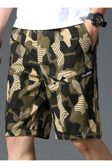 Men's Summer Fashion Popular Camouflage Printed Letter CLASSIC Patchwork Casual Relaxed Shorts