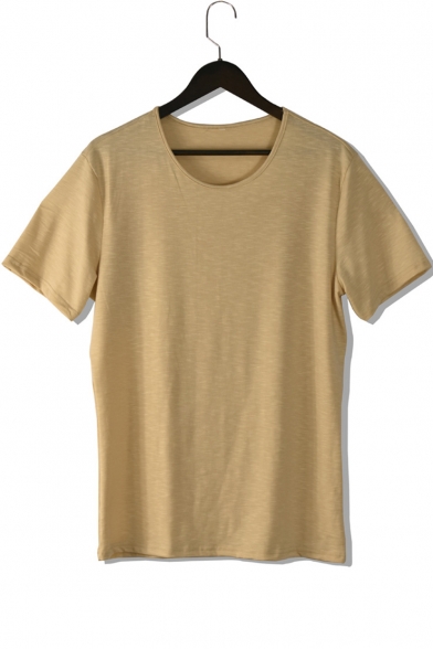 Mens Summer Fashion Plain Round Neck Short Sleeve Fitted Hipster T-Shirt
