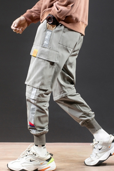 New Fashion Colorblock Patched Side Large Flap Pocket Men's Trendy Detachable Casual Cargo Pants