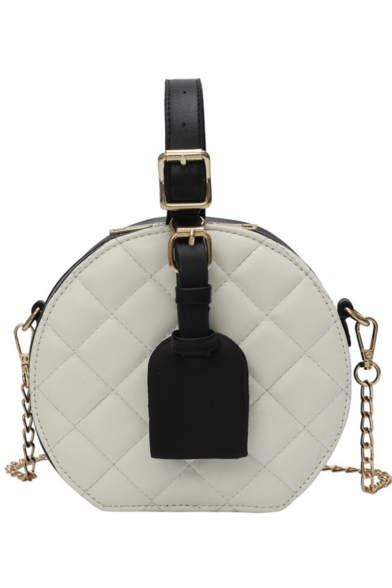 New Fashion Plain Diamond Check Quilted PU Leather Top Handle Round Crossbody Bag Handbag 19*17*11 CM