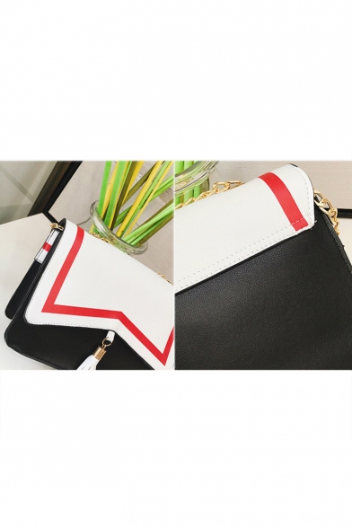 Popular Fashion Cosplay Anime Colorblock Stripe Pattern Tassel Embellishment Black and White Crossbody Bag 20*8*16 CM
