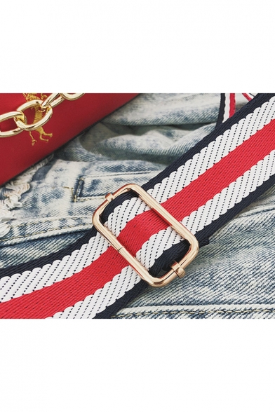 Stylish Horse Embroidery Pattern Striped Strap Drawstring Bucket Shoulder Bag 18*18*8 CM