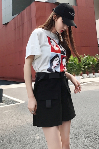 Summer Cool Street Style Flap Pocket Front Casual Loose Work Shorts for Women