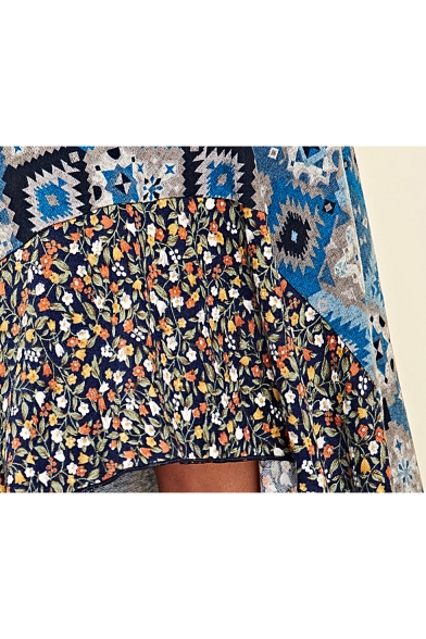 Summer Girls Hot Stylish Geometric Patchwork Print Split Side Maxi High Waist Skirt