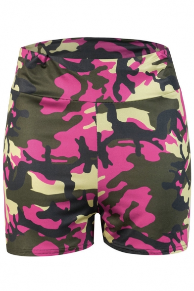 Summer Hot Popular Camo Pattern Ruched Back Skinny Fit Hot Pants Shorts
