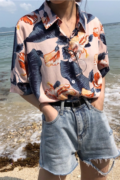 Summer Hot Popular Vintage Floral Printed Holiday Button Down Hawaiian Shirt