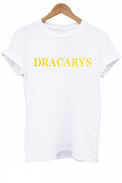 Summer Simple Letter DRACARYS Printed Round Neck Short Sleeve Casual Loose Tee