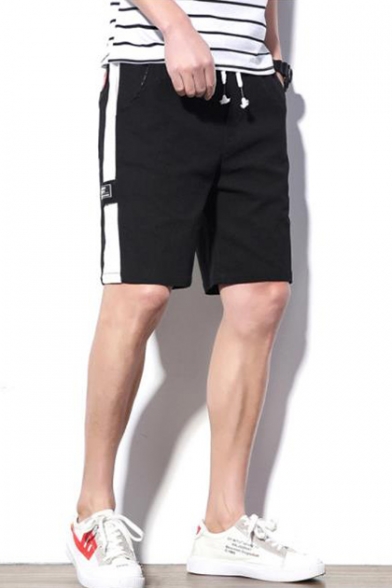 Summer Trendy Contrast Side Patched Letter Patched Drawstring Waist Casual Sweat Shorts