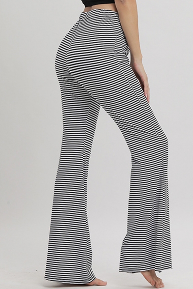 Summer Womens Trendy Striped Print High Waist Yoga Flared Pants