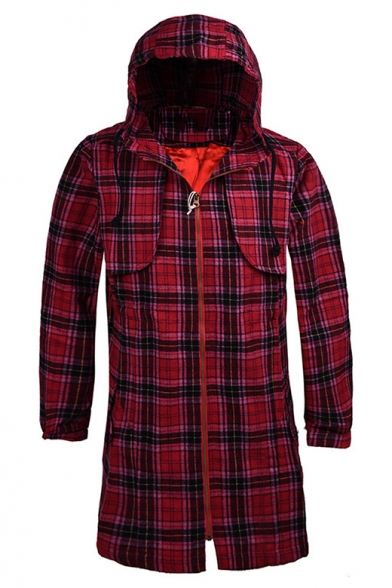 hooded plaid coat