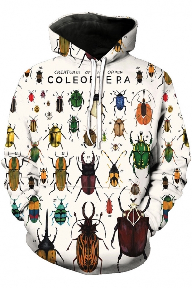 Unique Cool Allover Insect 3D Printed Long Sleeve White Casual Loose Hoodie