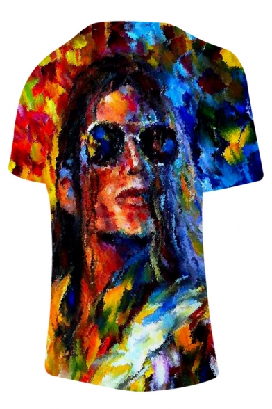 Unique Cool Colorful Oil Painting Figure Printed Round Neck Short Sleeve T-Shirt