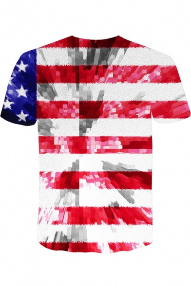 Unique Fancy 3D Striped Flag Printed Round Neck Short Sleeve T-Shirt