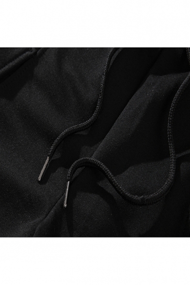 Unisex Summer Trendy Mental Holes Embellished Simple Plain Black Cotton Relaxed Sweat Shorts