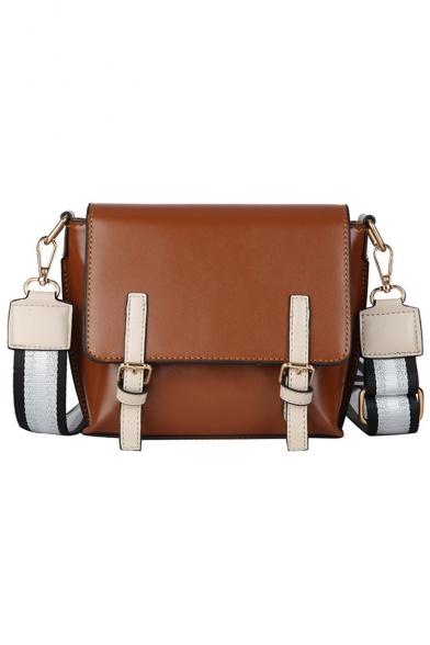 Women's Fashion Colorblock Belt Buckle Wide Strap Cambridge Bag Shoulder Messenger Bag 18*15*8.5 CM
