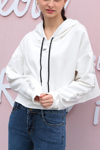 Womens Fashion Cool Letter Logo V Back Long Sleeve Loose Fit Crop Hoodie