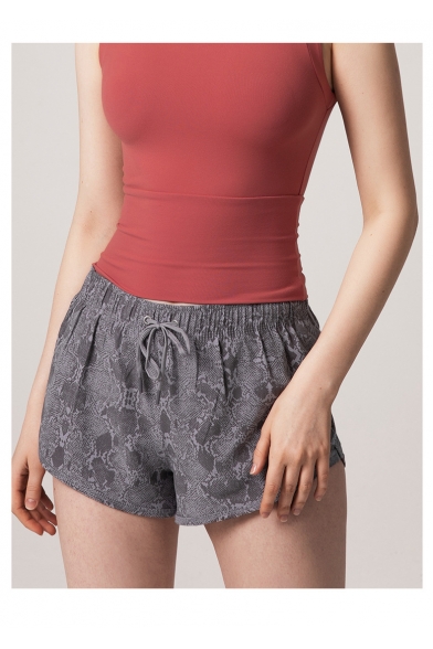 Womens Hot Popular Snakeskin Print Drawstring Waist Breathable Quick Dry Yoga Grey Shorts