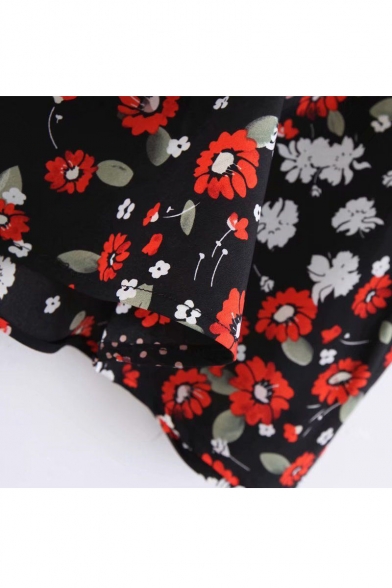 Womens Hot Stylish Black Floral Print Holiday High Waist Mini A-Line Skirt