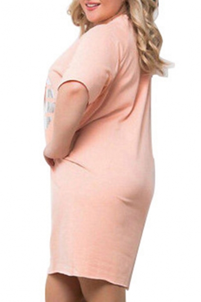 Womens Plus Size Hot Fashion Heart Print Short Sleeve Round Neck Mini T-Shirt Dress