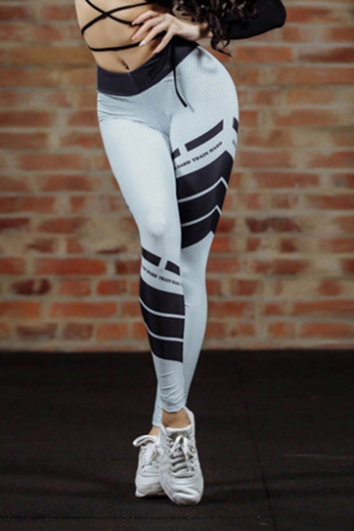 Womens Sexy Chic Elastic Waist Coloblock TRAINHARD Letter Quite Dry Skinny Fitted Legging Pants