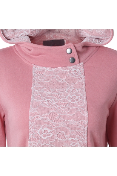 Womens Trendy Lace Panel Long Sleeve Fitted Pullover Hoodie