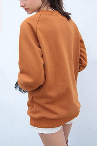 Womens Unique Stylish Lace-Panel Cuff Long Sleeve Plain Casual Loose Sweatshirt