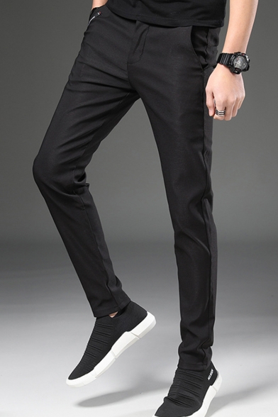 Basic Fashion Simple Plain Slim Fitted Casual Dress Pants for Guys