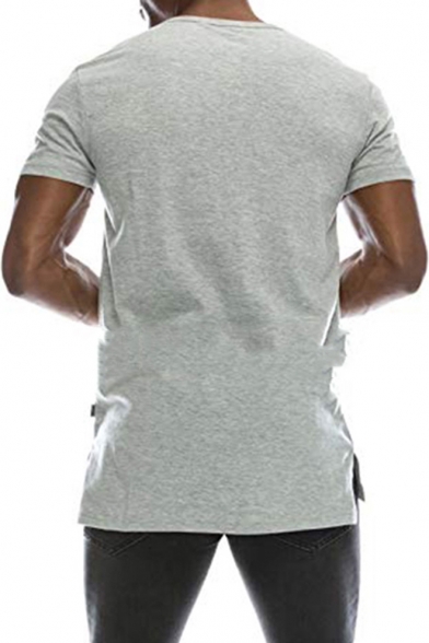 Guys Trendy Simple Solid Color Round Neck Short Sleeve Loose T-Shirt