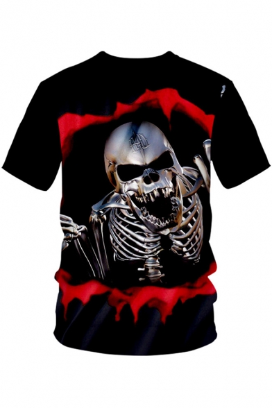 Heavy Metal Horror Skull Print Black Short Sleeve Tee
