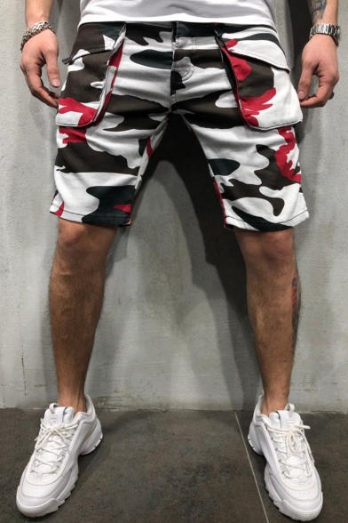 Hot Fashion Camouflage Printed Flap Pocket Slim-Fit Casual Cargo Shorts for Men