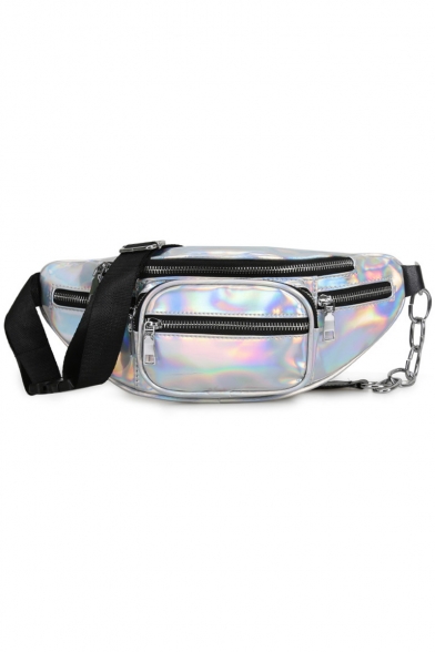 Hot Fashion Plain Multi-zipper Pocket Laser Crossbody Belt Bag