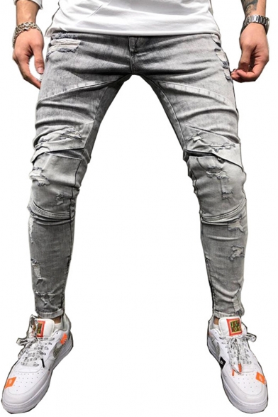 grey ripped biker jeans