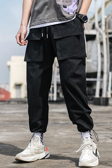 Men's New Stylish Simple Plain Multi-pocket Casual Cotton Drawstring Cargo Pants