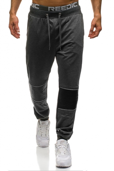 Men's New Stylish Zipper Pleated Patched Drawstring Waist Casual Sweatpants