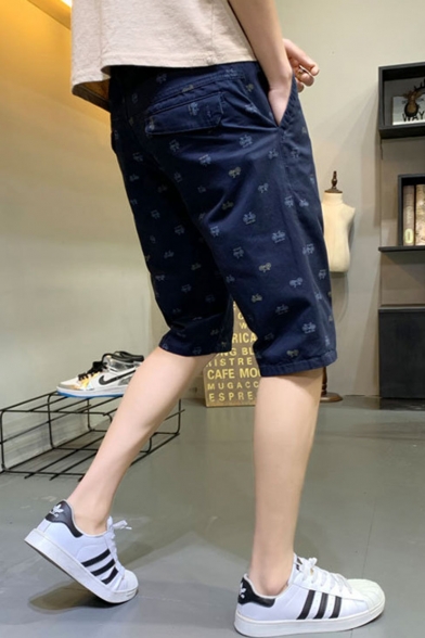 Men's Summer New Fashion All-over Printed Casual Cotton Chino Shorts