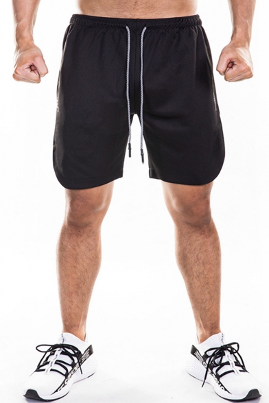 Men's Summer Simple Fashion Letter Printed Drawstring Waist Quick-drying Training Sweat Shorts