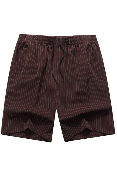Men's Summer Trendy Stylish Stripes Printed Drawstring Waist Zipped Pocket Casual Shorts