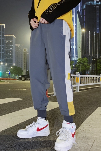 Men's Trendy Colorblock Tape Patched Casual Loose Track Pants