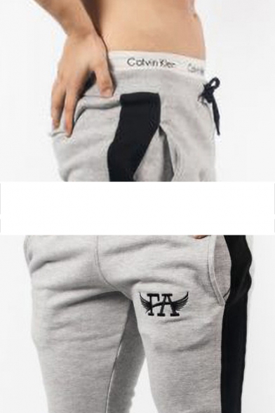 Men's Trendy Logo Printed Colorblock Patched Side Drawstring Waist Casual Training Pants Pencil Pants