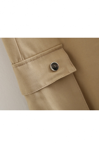 New Arrival Plain High Waist Belt Front Pocket Side Elastic Cuff Cargo Pants