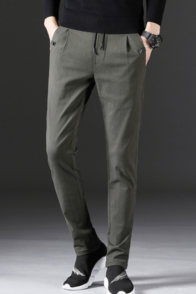 New Fashion Simple Plain Drawstring Waist Slim Fit Casual Pants for Men