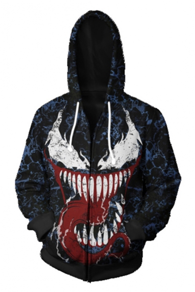 Popular Mouth Printed Long Sleeve Zip Up Camouflage Fitted Hoodie for Men